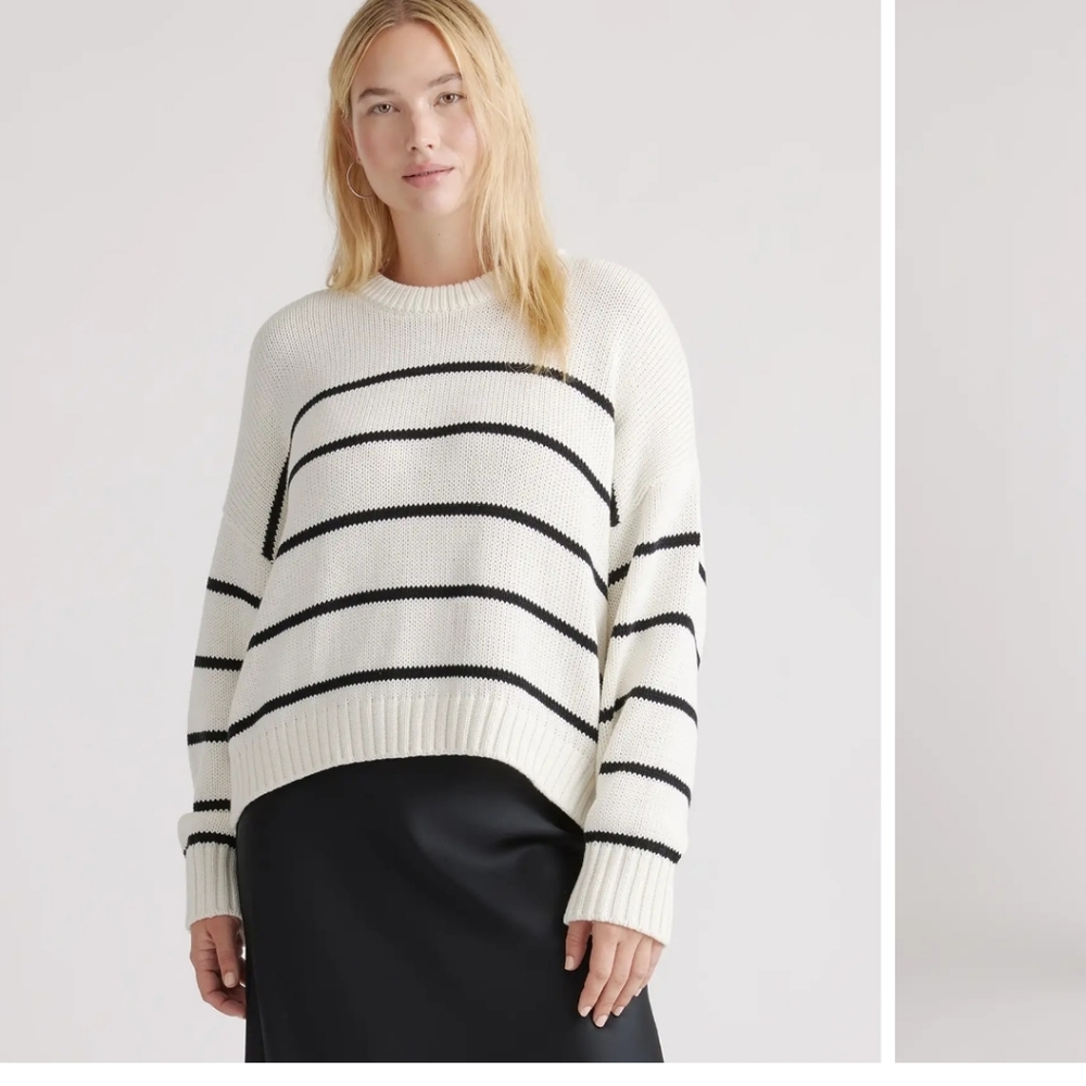 Quince Cream and Black Striped Sweater
